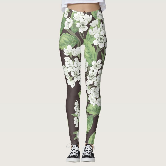 Vår mönster, grönt grenar sömlös. leggings (Framsida)
