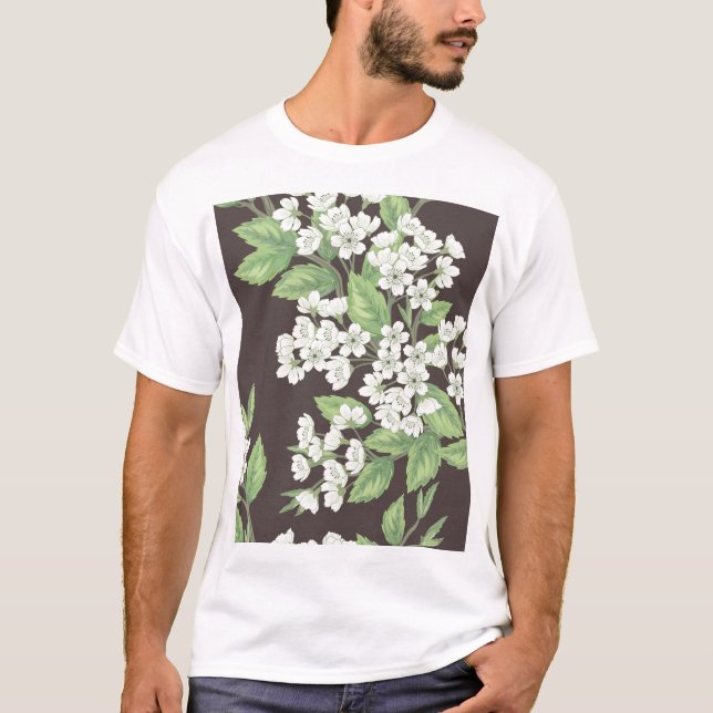 Vår mönster, grönt grenar sömlös. t shirt (Framsida)