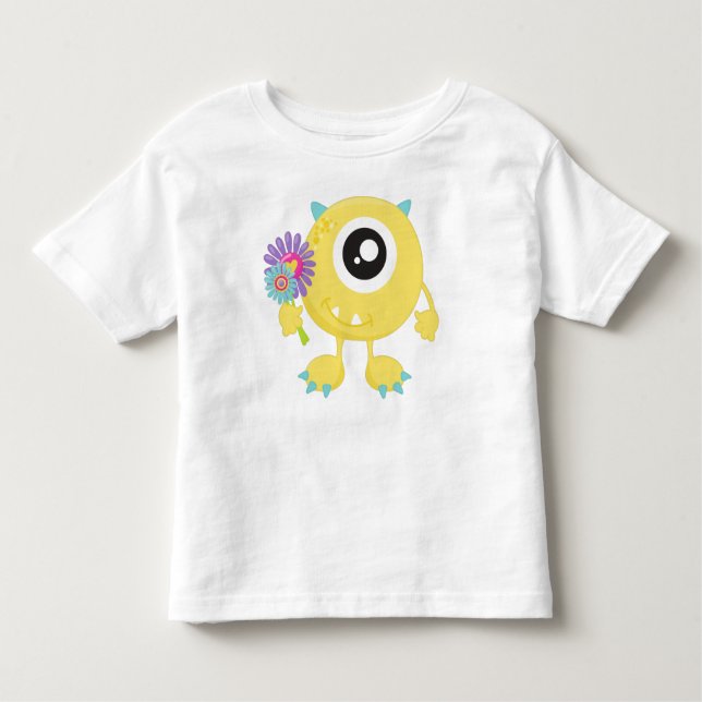 Vår Monster, Gult Monster, Flowers, Horns T Shirt (Framsida)