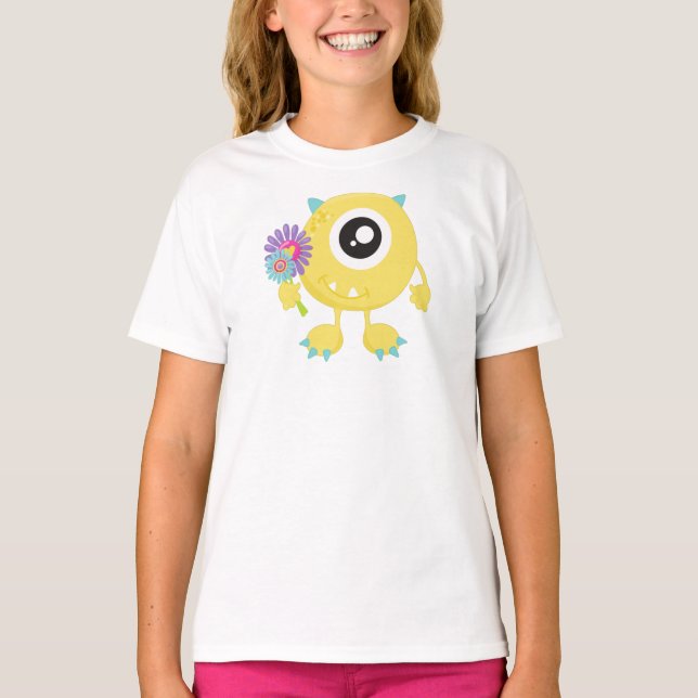 Vår Monster, Gult Monster, Flowers, Horns T Shirt (Framsida)