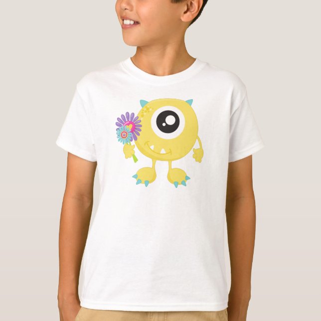 Vår Monster, Gult Monster, Flowers, Horns T Shirt (Framsida)