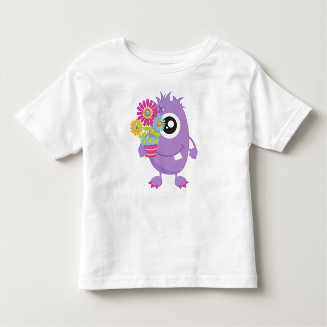 Vår Monster, Lila Monster, färgblommor T Shirt (Framsida)