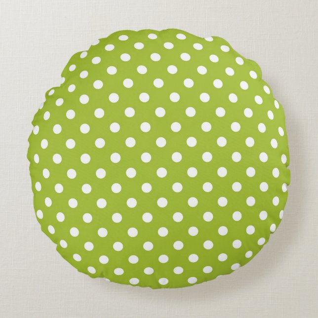 Vår mönster med vit polka dots rund kudde (Framsidan)