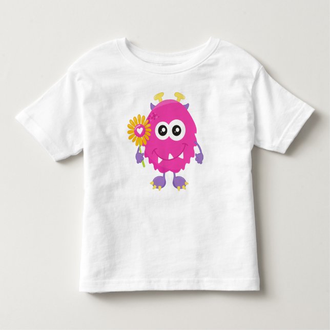 Vår Monster, Rosa Monster, Flowers, Horns T Shirt (Framsida)