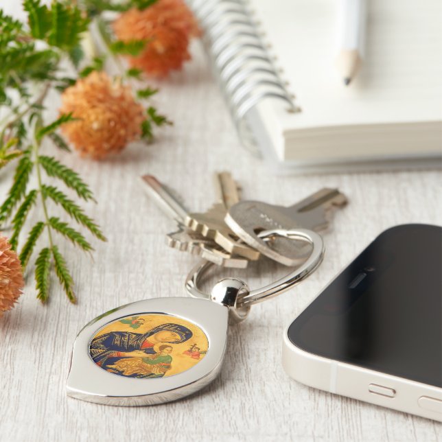 Vår Mor i Perpetual Help Swirl Silverfärgad Nyckelring (Sidan)