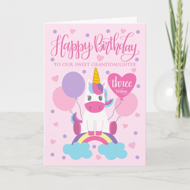 Vår mordotter Unicorn på Rainbow 3:e födelsedagen Kort (Framsida)