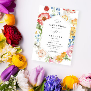 Vår Multi Färg Blommigt Bröllop Inbjudningar