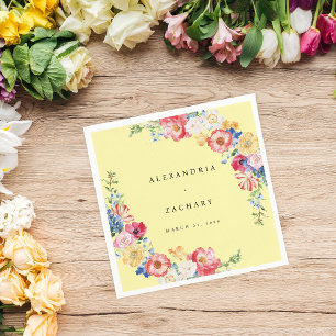 Vår Multi Färg Blommigt Napkins - Gult Pappersservett
