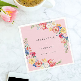 Vår Multi Färg Blommigt Napkins - Rosa Pappersservett