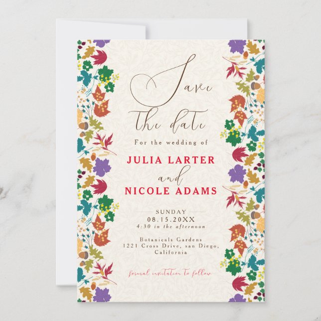 Vår Mustard Gult Lila  Skuggblomma Bröllop Spara Datumet (Framsida)