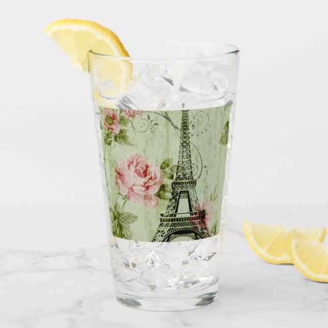 vår mynta rosa blommigt fransk paris eiffel torn glaskopp (Framsida Ice)