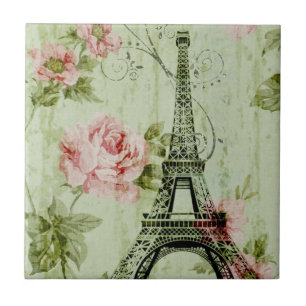 vår mynta rosa blommigt fransk paris eiffel torn kakelplatta