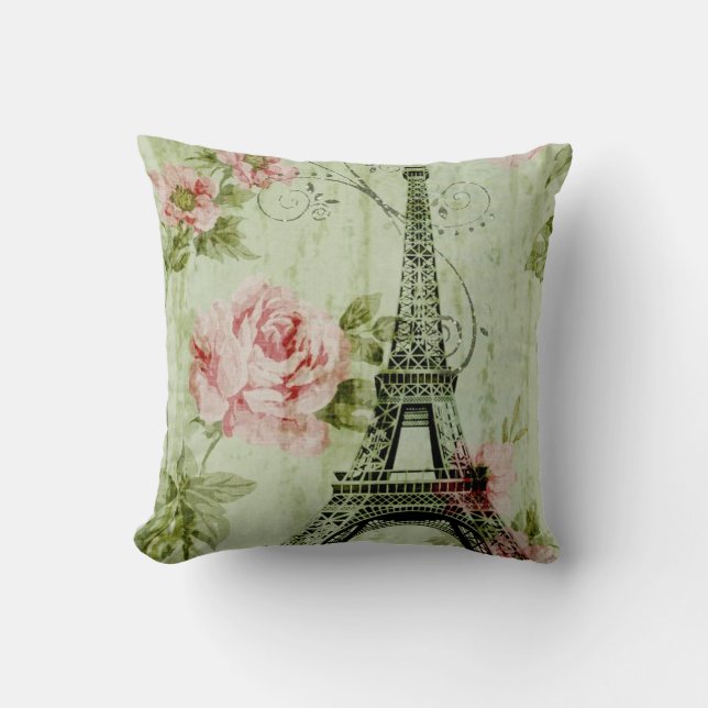 vår mynta rosa blommigt fransk paris eiffel torn kudde (Framsida)