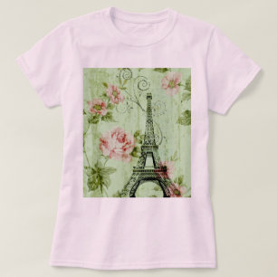 vår mynta rosa blommigt fransk paris eiffel torn t shirt