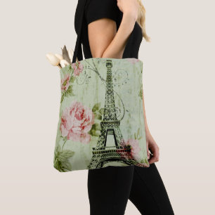 vår mynta rosa blommigt fransk paris eiffel torn tygkasse