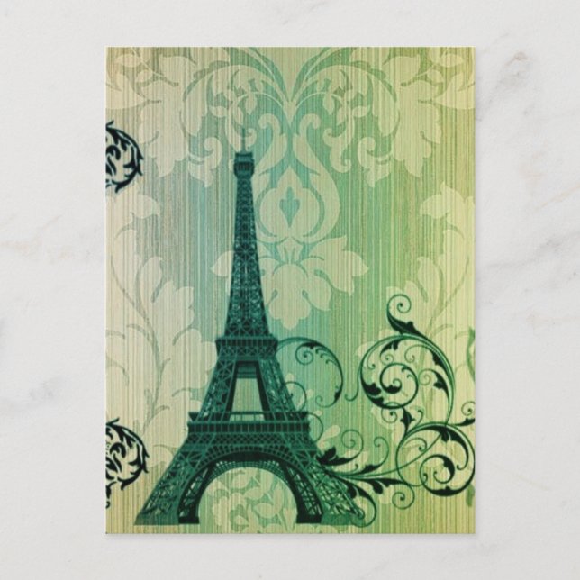 vår myntdamm i grönt Paris Eiffel Torn Vykort (Framsida)