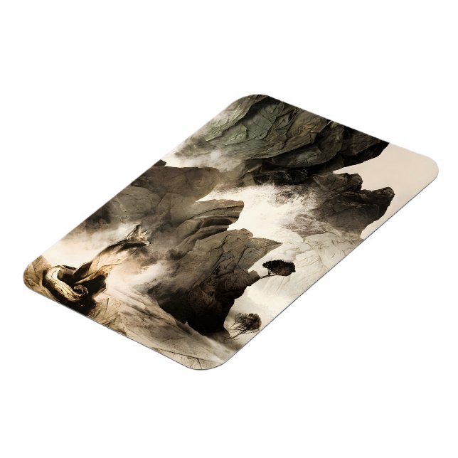 Vår Mystisk Räv Dimmig Berg Minimalistisk Zen Magnet (Vänstra Sidan)