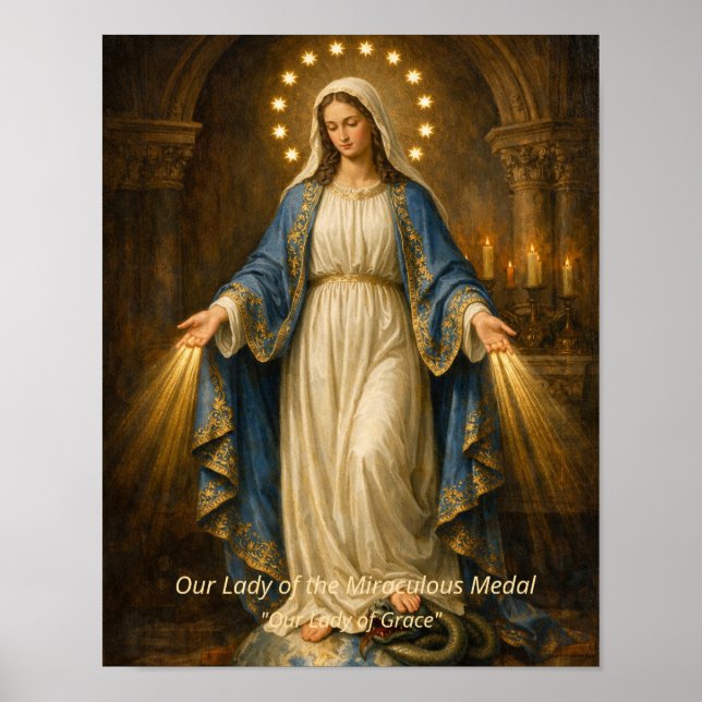 Vår Nådens Madonna - Mirakulösa Medalj Konsttryck Poster (Framsidan)