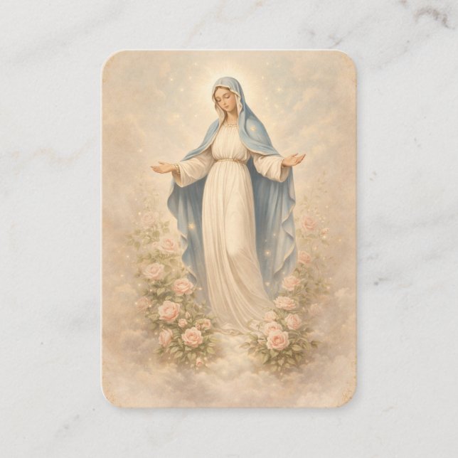 Vår Nådens Madonna Rosa Minnesgåva Bön Visitkort (Framsida)
