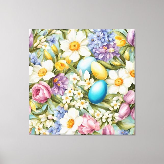 Vår. Narcissus, Hyacinths, Tulips, Påskägg Canvastryck (Framsida)