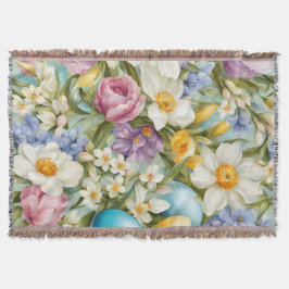 Vår. Narcissus, Hyacinths, Tulips, Påskägg Filt