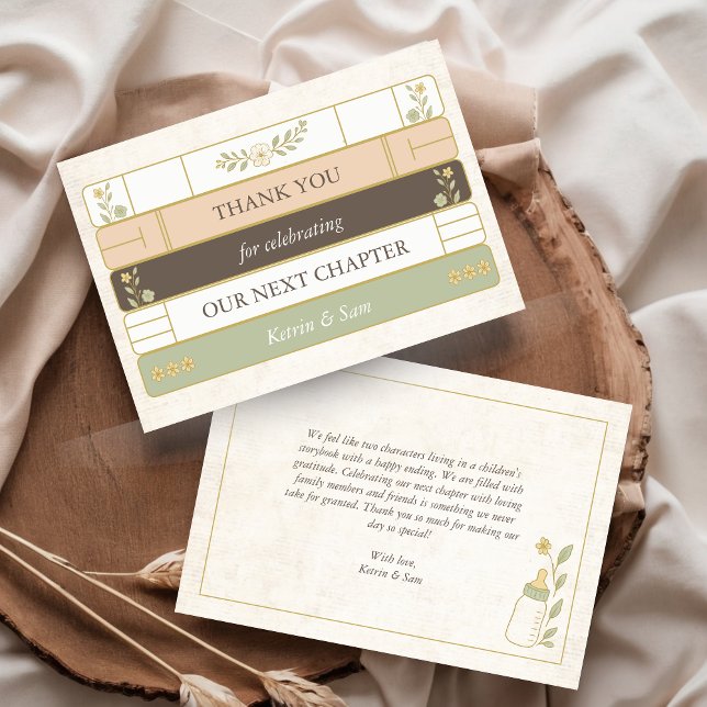 Vår nästa kapitel Storybook Baby Shower Tack Kort (Our next chapter Storybook Baby Shower Thank You Card, Vintage Unique Design with Floral Details)