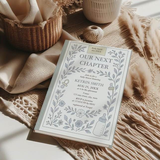 Vår nästa kapitel Storybook Boy Baby Shower Inbjudningar (Our Next Chapter Storybook Baby Shower Invitation)