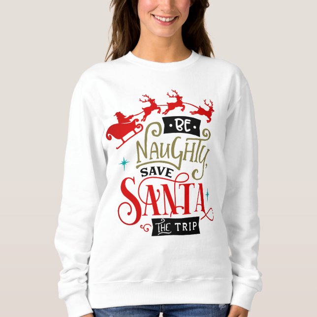 Var Naughty Spara Santa, Resa-julen T Shirt (Framsida)