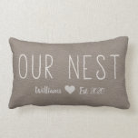 Vår Nest Namn Est. Rustic Linen Personlig Lumbarkudde<br><div class="desc">Enkelt och sött, vår Nest Namn Est. Rustic Linen Personlig lumber dekorativ kudde är perfektens accentkudde för land hem. Bakgrunden är en grått-digital linne som utsmyckas med ord "Vår Nest" i en söt, modern, handskriven typografi. Anpassa med familjen namn och året som är etablerat nedan, i ett trendig, modernt penselskripttypografi....</div>