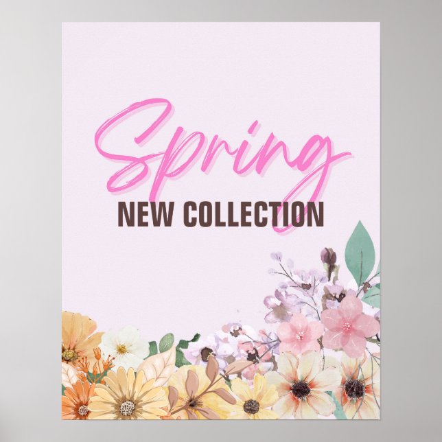 Vår New Collection Sign, Retail Store Rosa Poster (Framsidan)