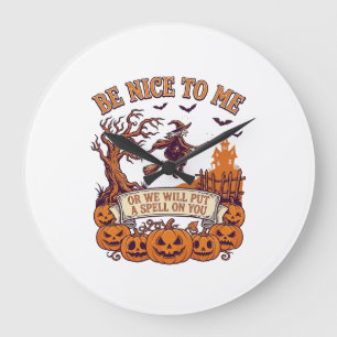 Var Nice Me Halloween Häxa Kvast Pumpa_1 Stor Klocka