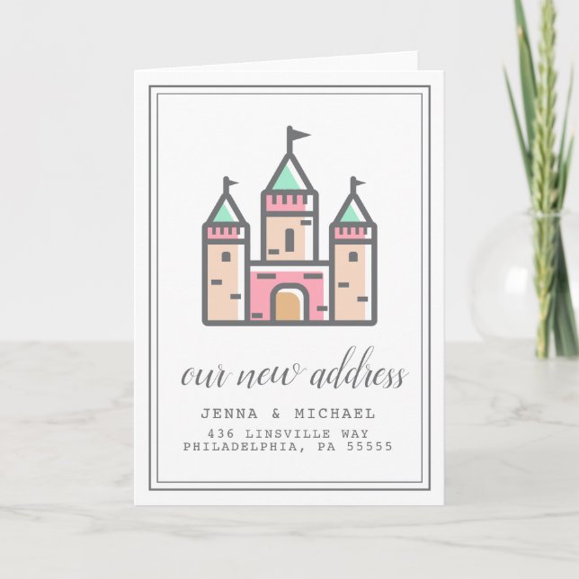 Vår Ny adress | Pastel Castle Home Kort (Framsida)