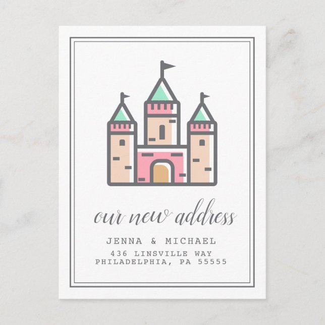 Vår Ny adress | Pastel Castle Home Vykort (Framsida)