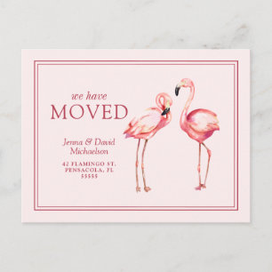 Vår Ny adress Söt Rosa Flamingos Vykort