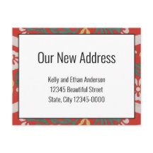 Vår nya adress Röda vita blommiga kungörelse