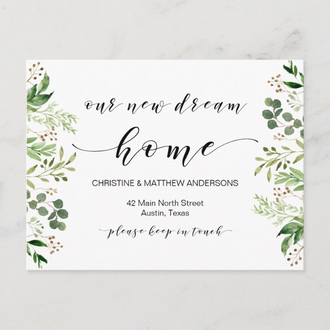 Vår nya dröm hem, Greenery, Flytta Announement Vykort (Framsida)