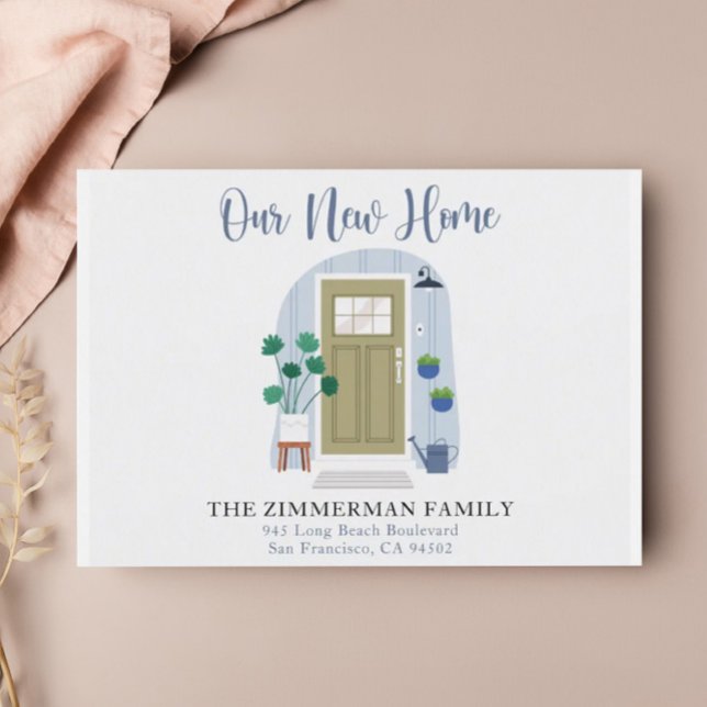 Vår nya hemmakrya vattenfärg dörr flyttar tillkänn vykort (Skapare uppladdad)