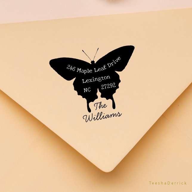 Vår nya kammares Returadress för kungörelse av cut Stämpel (Our New House Announcement Cute Butterfly shape or Wedding RSVP Return Address Rubber Stamp)