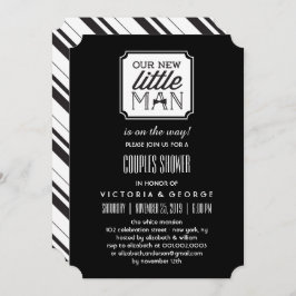 Vår nya lilla man är på väg att bli pojkbabyskor. inbjudningar