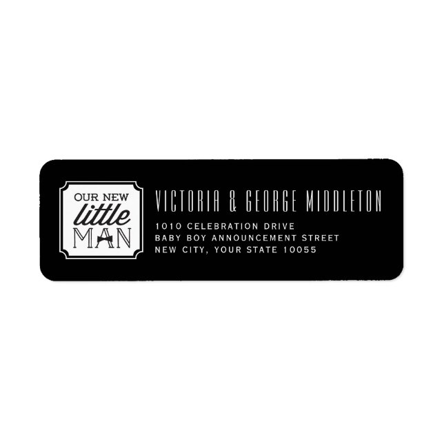 Vår nya lilla mansklippning Pojke med snurrhalsduk Returadress Etikett (Framsidan)
