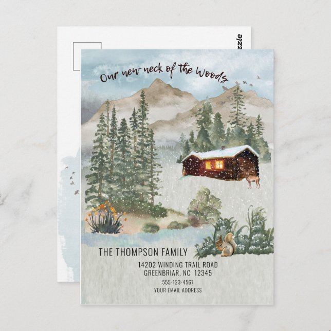 Vår nya Nacke vid Skogen bergens Flytta Vykort (Fram/baksida)