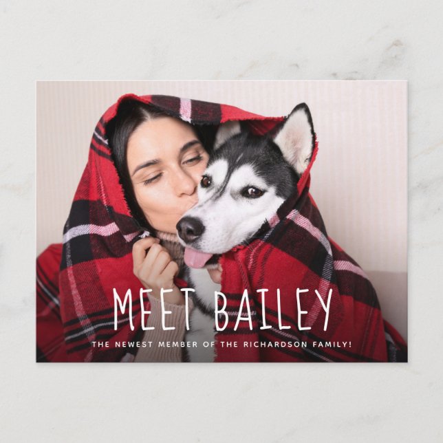 Vår nya Pet-Hund | Enkelt fotomeddelande Inbjudan Vykort (Framsida)
