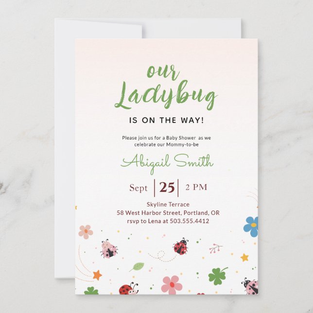Vår Nyckelpiga Baby Shower Inbjudningar (Framsida)