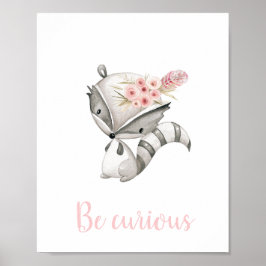 Var Nyfiken Cute Baby Raccoon Woodland Boho Nurser Poster