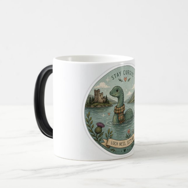 Var Nyfiken Mysig Kryptid Nessie Loch Ness Monster Magisk Mugg (Framsida vänster)