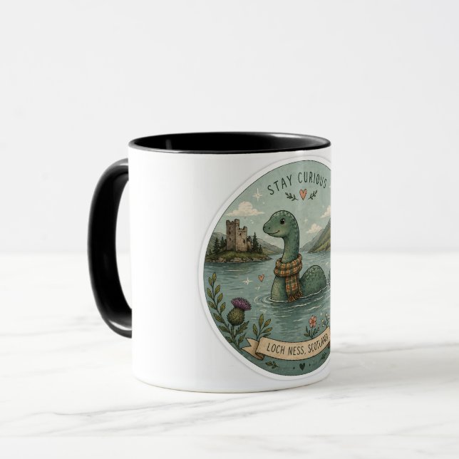 Var Nyfiken Mysig Kryptid Nessie Loch Ness Monster Mugg (Framsida vänster)