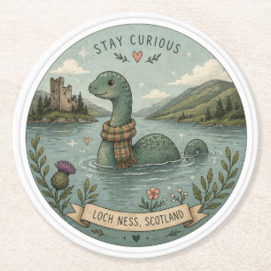 Var Nyfiken Mysig Kryptid Nessie Loch Ness Monster Underlägg Papper Rund
