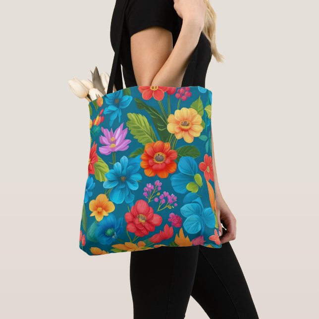 Vår och sommarfärgat Blommönster Tygkasse (Närbild)