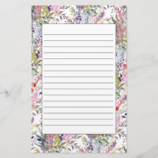 Vår- och sommarvildblommor på rad brevpapper (Framsida)