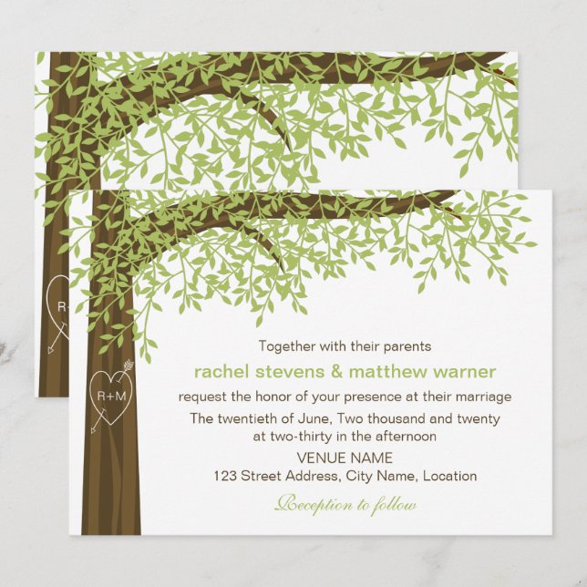 Vår och Summer Heart Träd Bröllop Inbjudningar (Fram/baksida)
